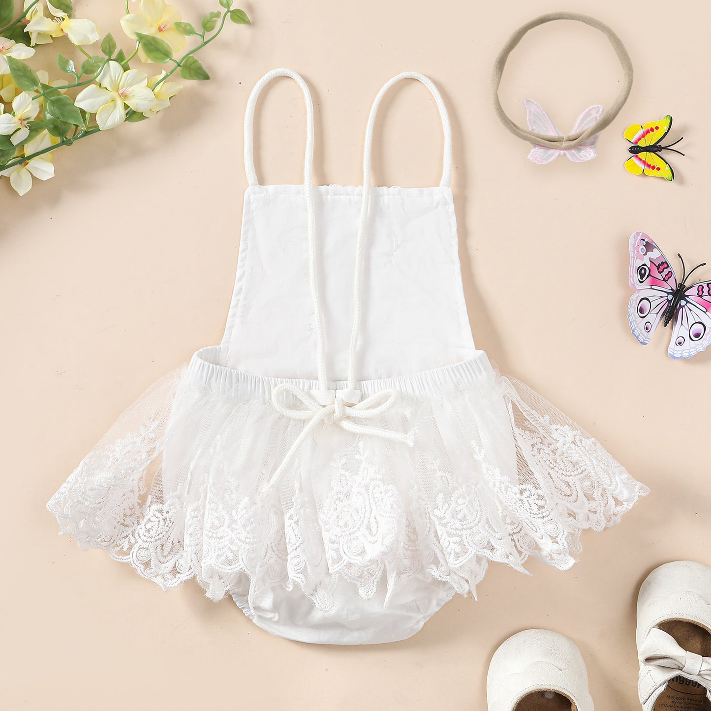 Baby Girl Butterfly Lace Romper Dress with Headband — Halter Neck Tutu Style