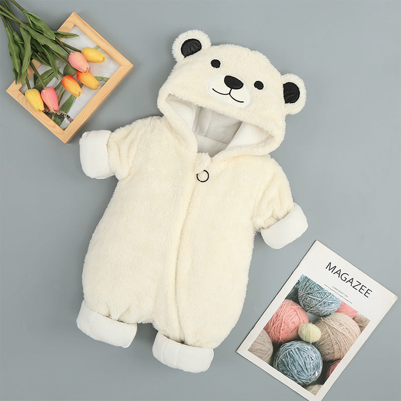 Cozy Bear Hooded Baby Romper – Plush Winter Onesie for Newborns & Toddlers