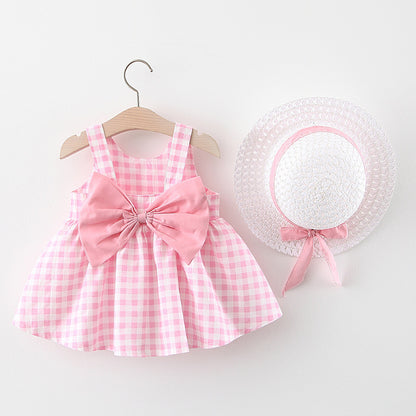 Baby Girl Gingham Bow Dress & Sun Hat Set