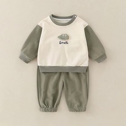 Baby & Toddler Animal Print 2-Piece Cotton Set | Sweatshirt & Pants in Playful Cartoon Designs