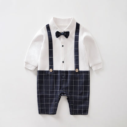 Baby Boy Dressy Romper Onesie (Long Sleeve) – Korean-Style “Little Gentleman” Outfit