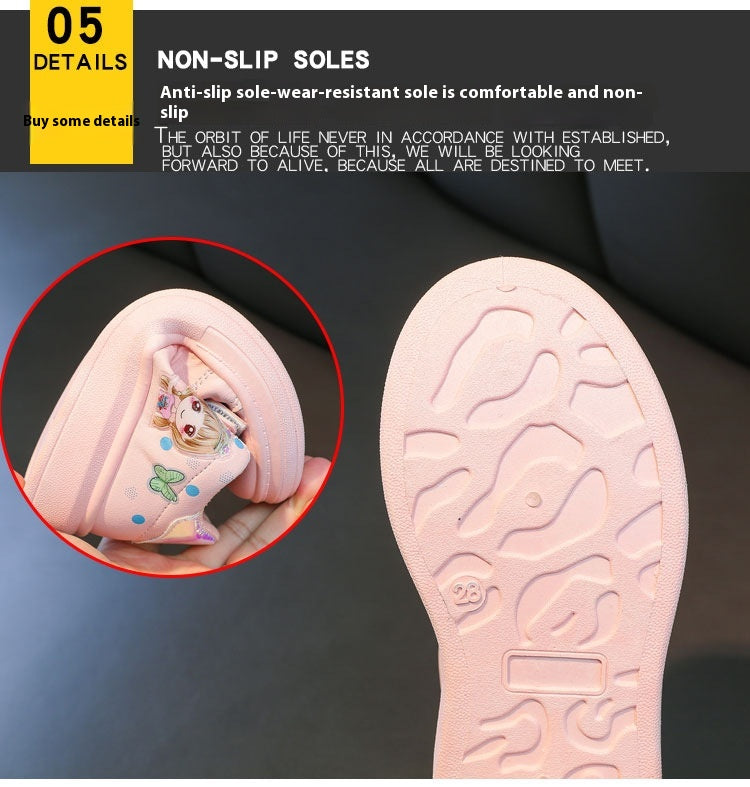 Girls White Cartoon Sneakers – Breathable Casual Shoes with Non-Slip Rubber Sole