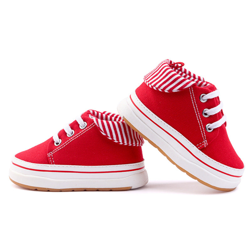 High-Top Canvas Sneakers for Baby & Toddler – Lace-Up Soft Sole First Walker Shoes