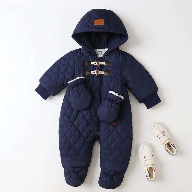 Quilted Hooded Baby Snowsuit Jumpsuit – Warm Winter One-Piece