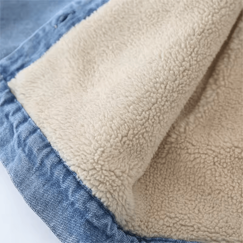 Baby & Toddler Denim Hooded Jacket with Fleece Lining – Cozy Bear Design (Spring–Fall)