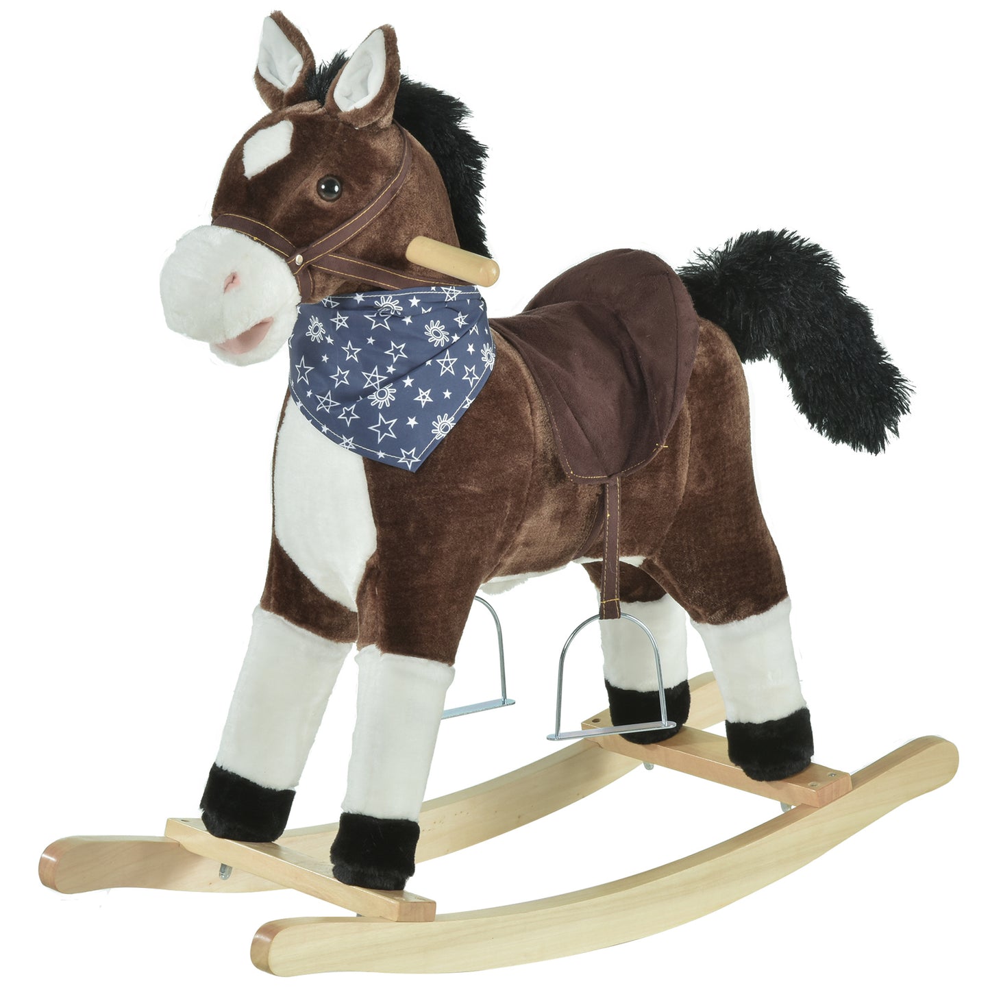 Plush Cowboy Rocking Horse – Wooden Ride-On with Realistic Sounds for Kids 3-6 Years