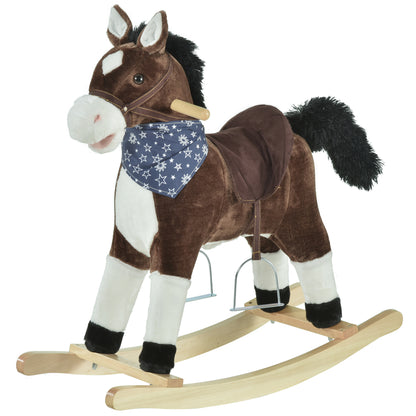 Plush Cowboy Rocking Horse – Wooden Ride-On with Realistic Sounds for Kids 3-6 Years
