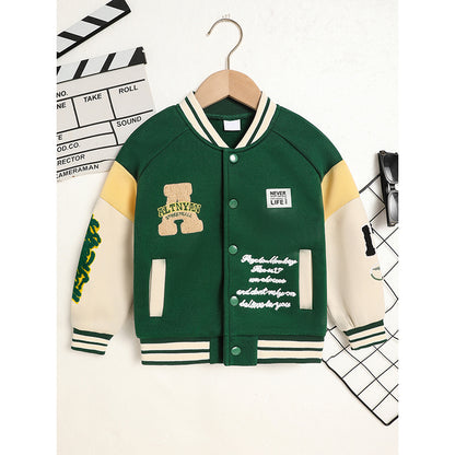 Toddler Unisex Varsity Embroidered Letter Jacket – Soft, Sporty & Play-Ready