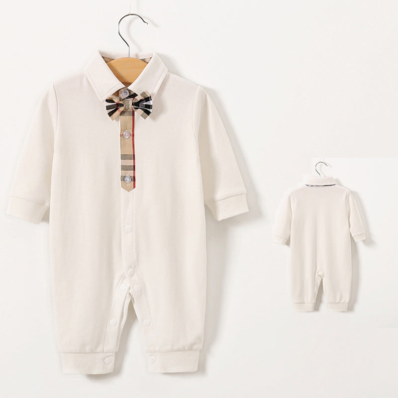 Baby Boy Dressy Romper Onesie (Long Sleeve) – Korean-Style “Little Gentleman” Outfit
