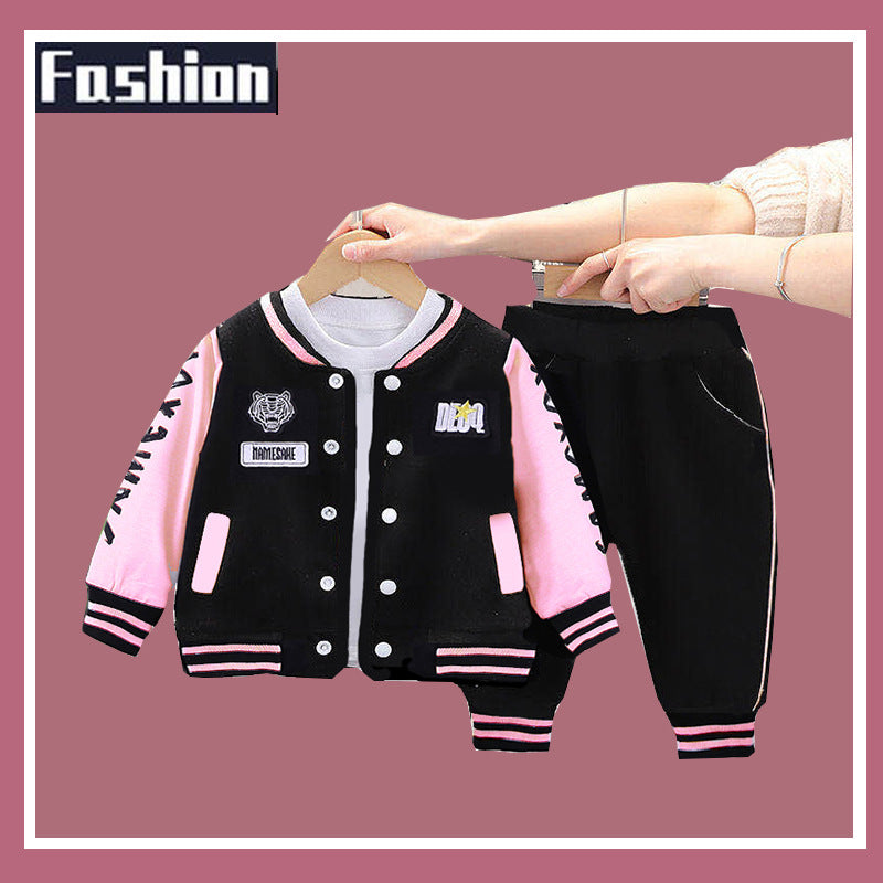 Kids Baseball Jacket Set – Two-Piece Letter Print Outfit for Boys & Girls
