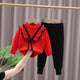 Red clothes and black pants
