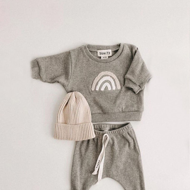 Baby Rainbow & Sun Sweatshirt Pants Set – Soft Cotton Two-Piece Outfit for Infants & Toddlers
