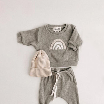 Baby Rainbow & Sun Sweatshirt Pants Set – Soft Cotton Two-Piece Outfit for Infants & Toddlers