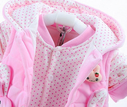 Cozy Bunny Quilted Baby Winter Set (3-Piece) – Hooded Jacket, Vest & Pants for Little Girls