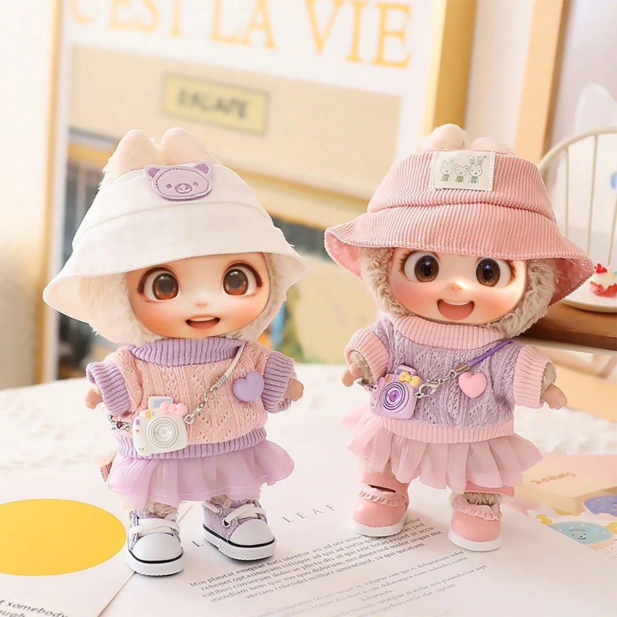 5-Piece Doll Clothes & Accessories Set – Hat, Shoes & Outfit for 15–17cm LABUBU Dolls