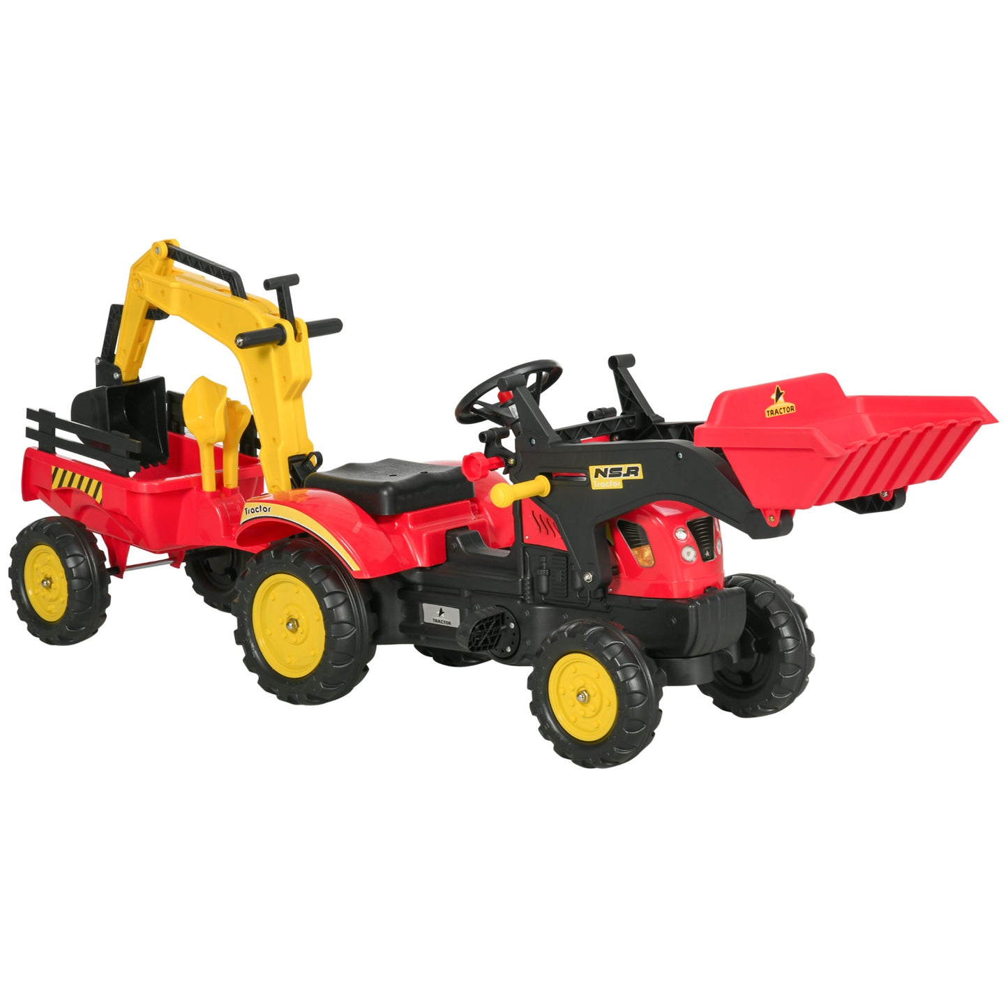 Kids Pedal Excavator Ride-On Toy With Detachable Trailer – Ages 3-6