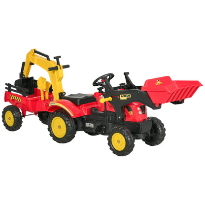 Kids Pedal Excavator Ride-On Toy With Detachable Trailer – Ages 3-6