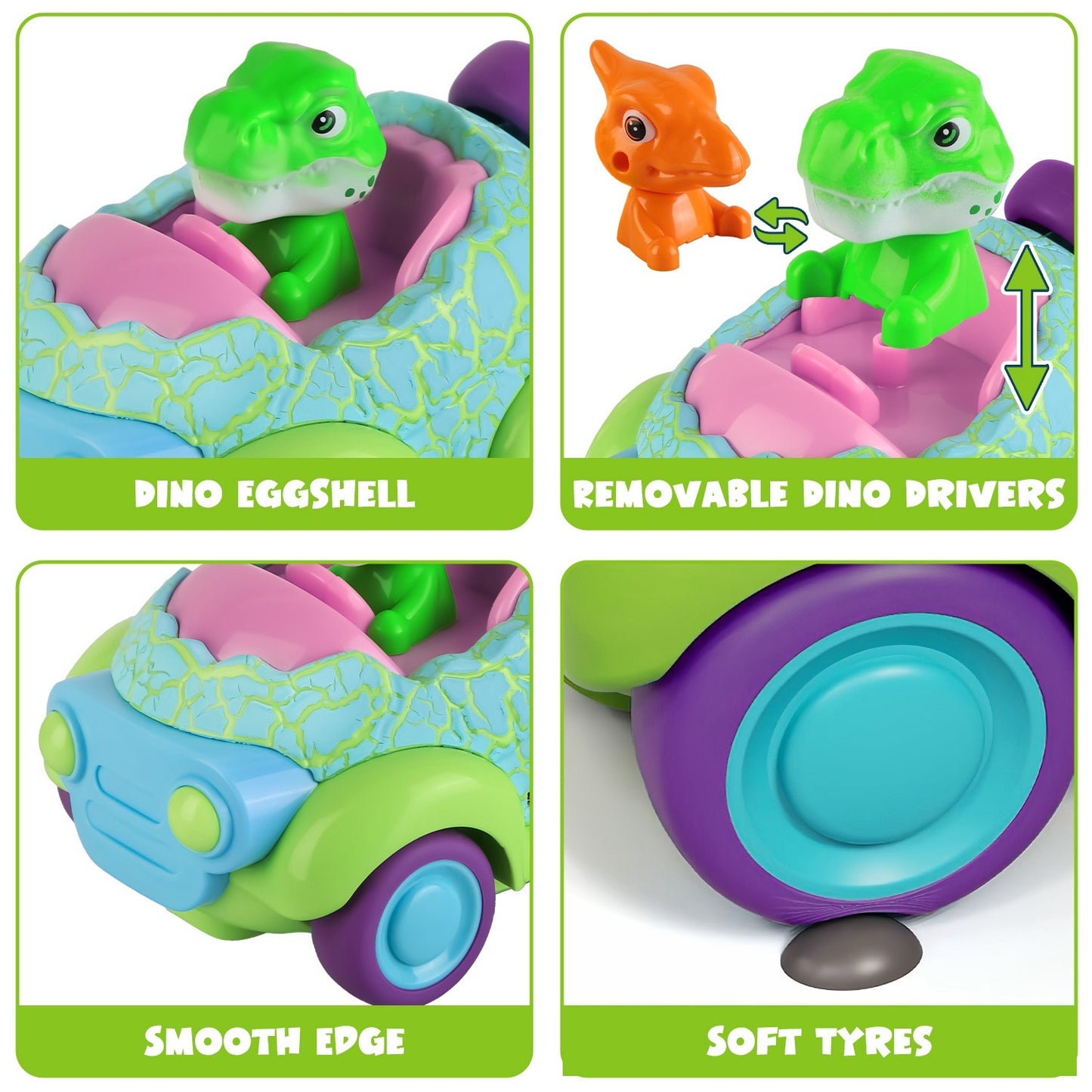 2-Pack Dinosaur RC Cars for Kids – Rechargeable Remote Control Cars with Lights & Music