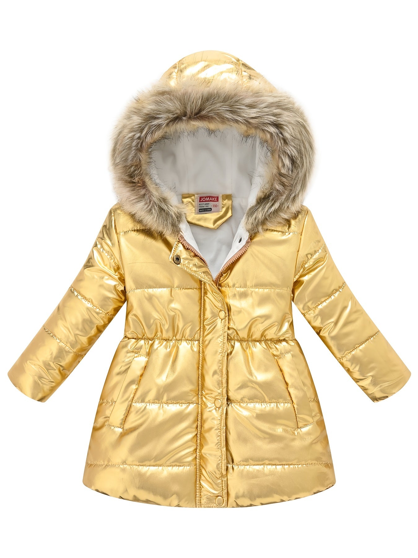 Girls’ Mid-Length Puffer Coat with Faux-Fur Hood (Winter Jacket)