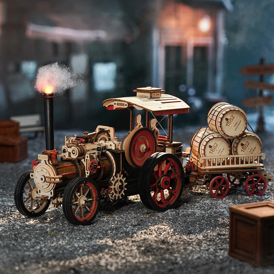ROKR 3D Wooden Puzzle Car Model – Steam Engine Mechanical Kit for Teens & Kids
