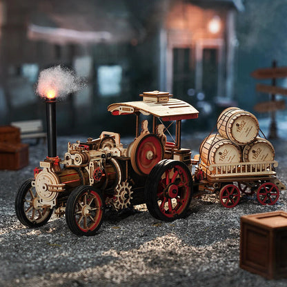 ROKR 3D Wooden Puzzle Car Model – Steam Engine Mechanical Kit for Teens & Kids