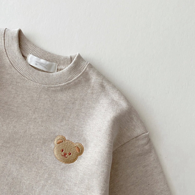 Baby Bear Embroidered Sweatshirt & Pants Set – Soft Cotton Two-Piece Outfit