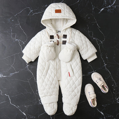 Quilted Hooded Baby Snowsuit Jumpsuit – Warm Winter One-Piece