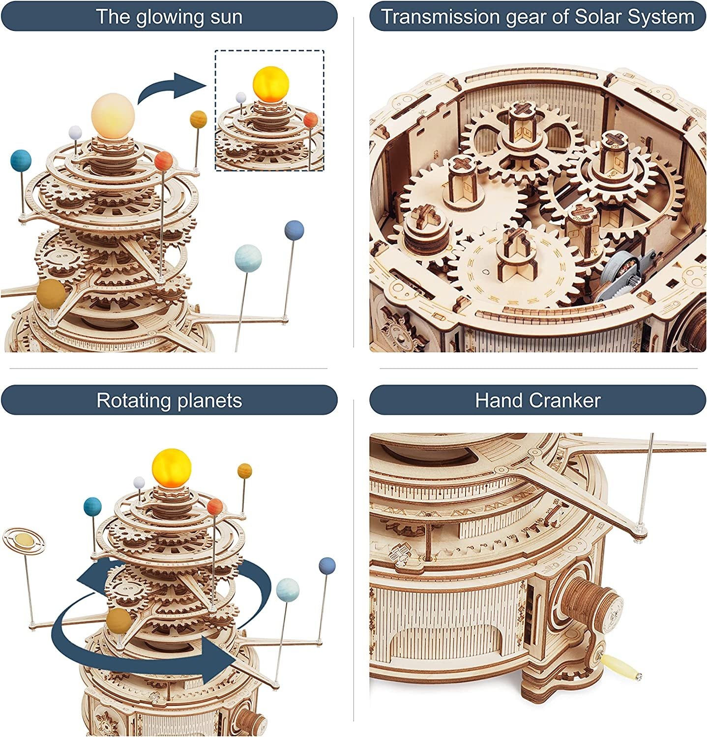 ROKR Mechanical Orrery 3D Wooden Puzzle – 316-Piece Rotatable Model Building Kit