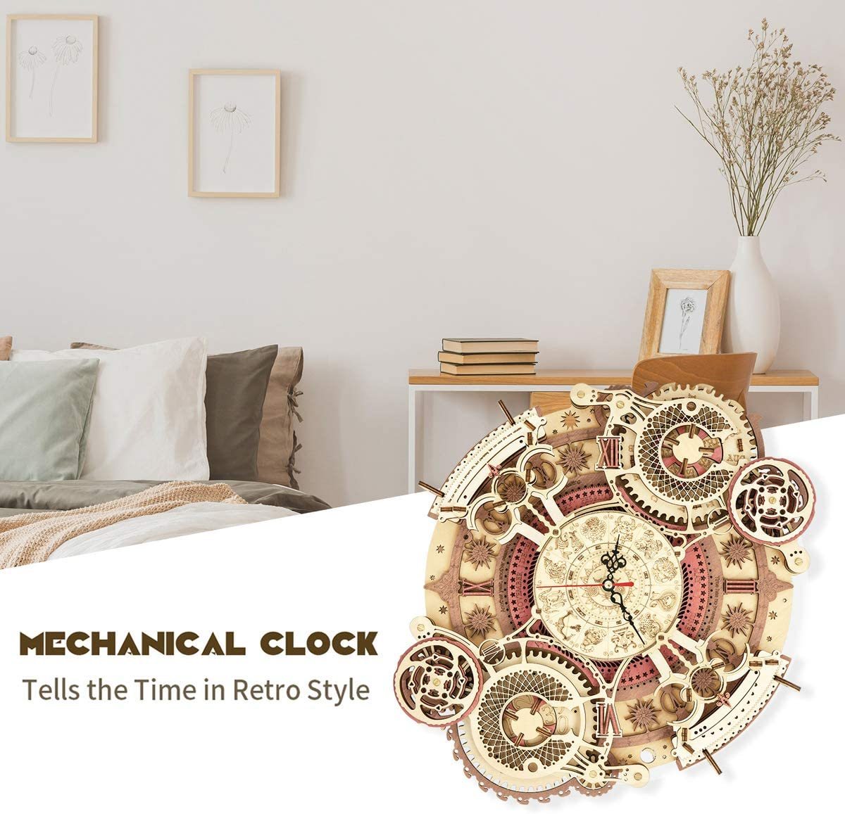 ROKR Zodiac Wall Clock – 3D Wooden Puzzle Model Kit (168 Pieces)