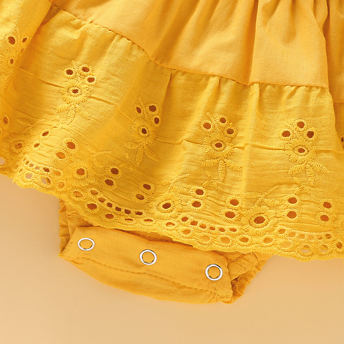 Baby Girl Eyelet Lace Tie-Strap Romper Dress (Yellow or White)