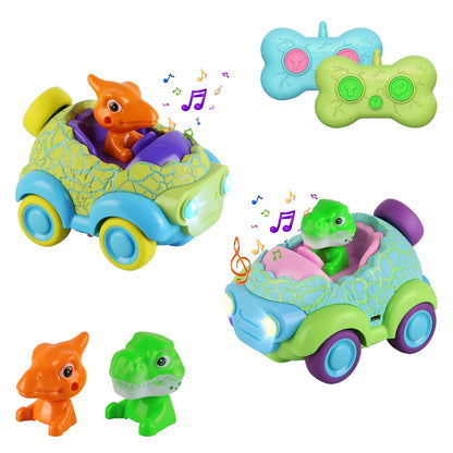 2-Pack Dinosaur RC Cars for Kids – Rechargeable Remote Control Cars with Lights & Music