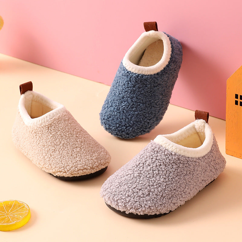 Fleece-Lined Non-Slip Winter Cotton Slippers for Kids