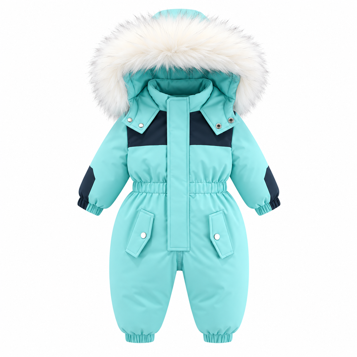 Faux Fur Hooded Baby Snowsuit with Full-Length Zipper