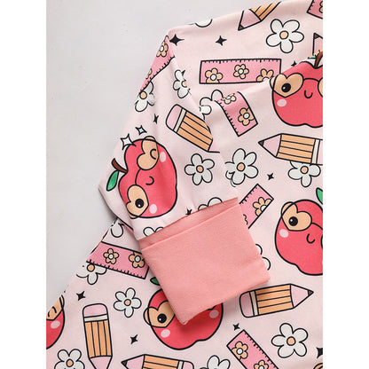 Infant Back-to-School Romper – Apple & Pencil Print Long Sleeve Jumpsuit