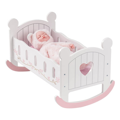 ROBOTIME Wooden Doll Cradle – Rocking Reversible Doll Bed (Fits Dolls up to 18")