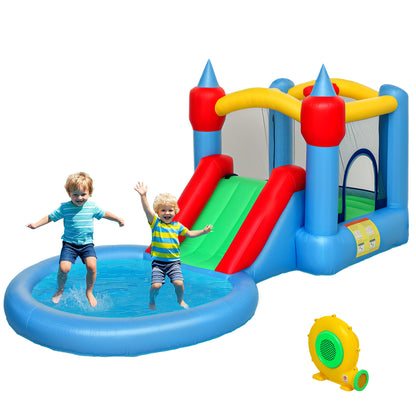4-in-1 Inflatable Bounce House with Slide, Ball Pit & Basketball Hoop – 163" Kids Play Center