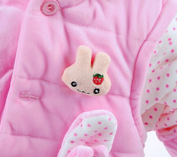 Cozy Bunny Quilted Baby Winter Set (3-Piece) – Hooded Jacket, Vest & Pants for Little Girls