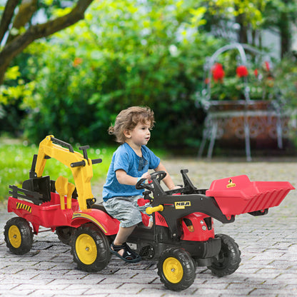 Kids Pedal Excavator Ride-On Toy With Detachable Trailer – Ages 3-6
