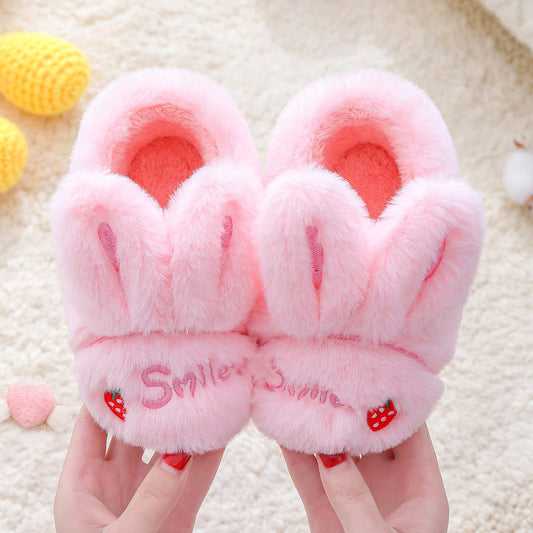 Kids' Fluffy Bunny House Slippers with Non-Slip Sole – Cozy Indoor Shoes for Toddlers & Little Kids