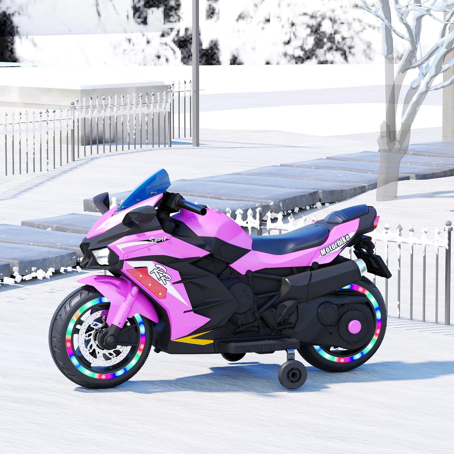 12V Kids Electric Ride-On Motorcycle with Light Wheels & Bluetooth Music – Pink, Ages 3-6