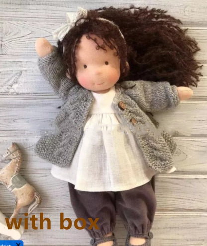 Handmade Curly Girl Plush Doll – 30cm Velvet Stuffed Toy with Clothes