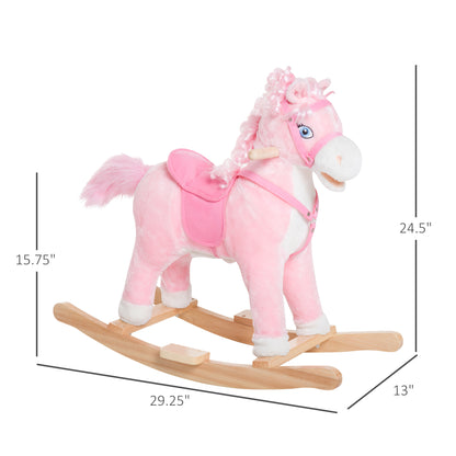 Pink Plush Rocking Horse – Realistic Sounds & Swinging Tail for Kids 3+