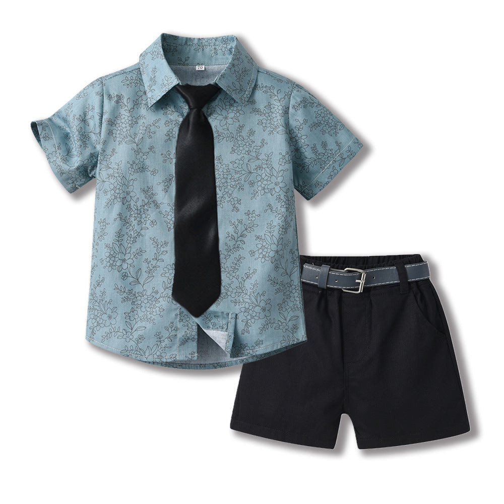 Toddler & Little Boys' Floral Button-Down Shirt & Shorts Set with Bow Tie and Belt – Sizes 3 Months–6 Years