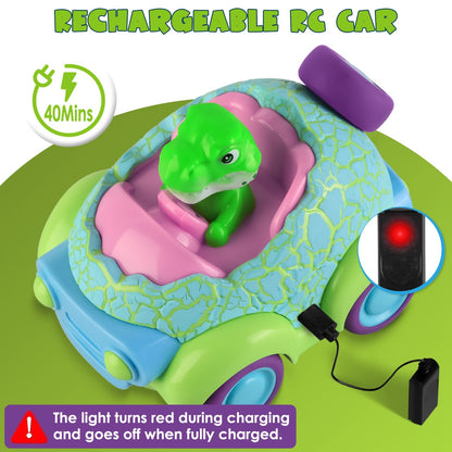 2-Pack Dinosaur RC Cars for Kids – Rechargeable Remote Control Cars with Lights & Music