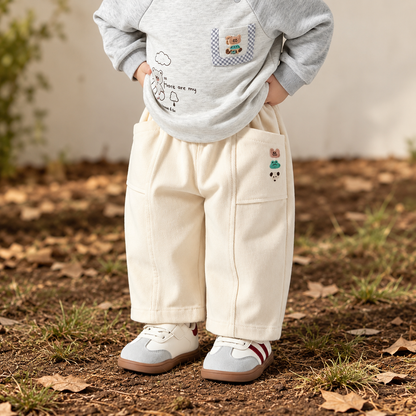 Pet-Embroidered Pocket Cotton Pants for Babies & Toddlers