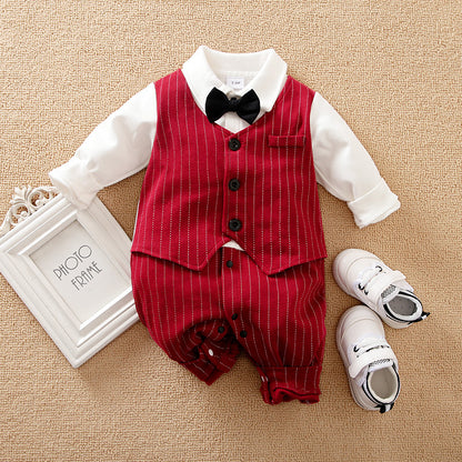 Baby Boy Gentleman Romper with Bow Tie – Classic Dressy Jumpsuit for Special Occasions