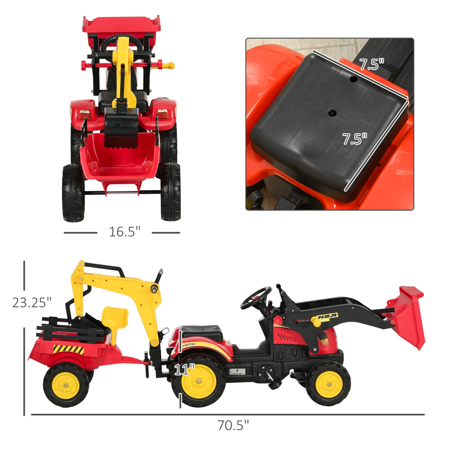 Kids Pedal Excavator Ride-On Toy With Detachable Trailer – Ages 3-6