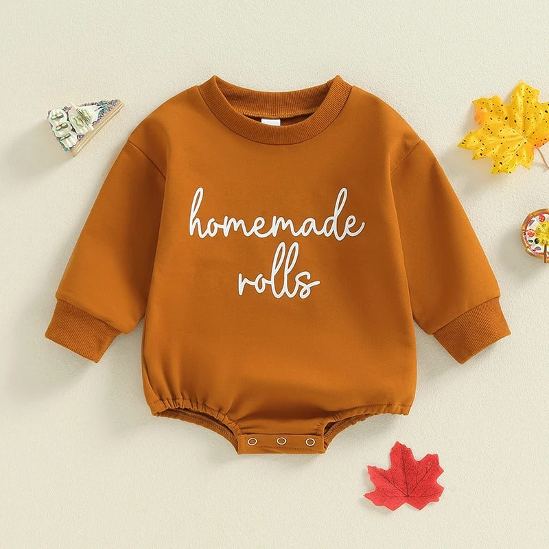 Homemade Rolls Baby Sweatshirt Romper – Cozy Fall One-Piece (0–18 Months)