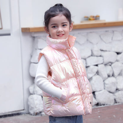 Kids Iridescent Puffer Vest (Sleeveless Zip-Up) – Cozy Winter Layering Waistcoat
