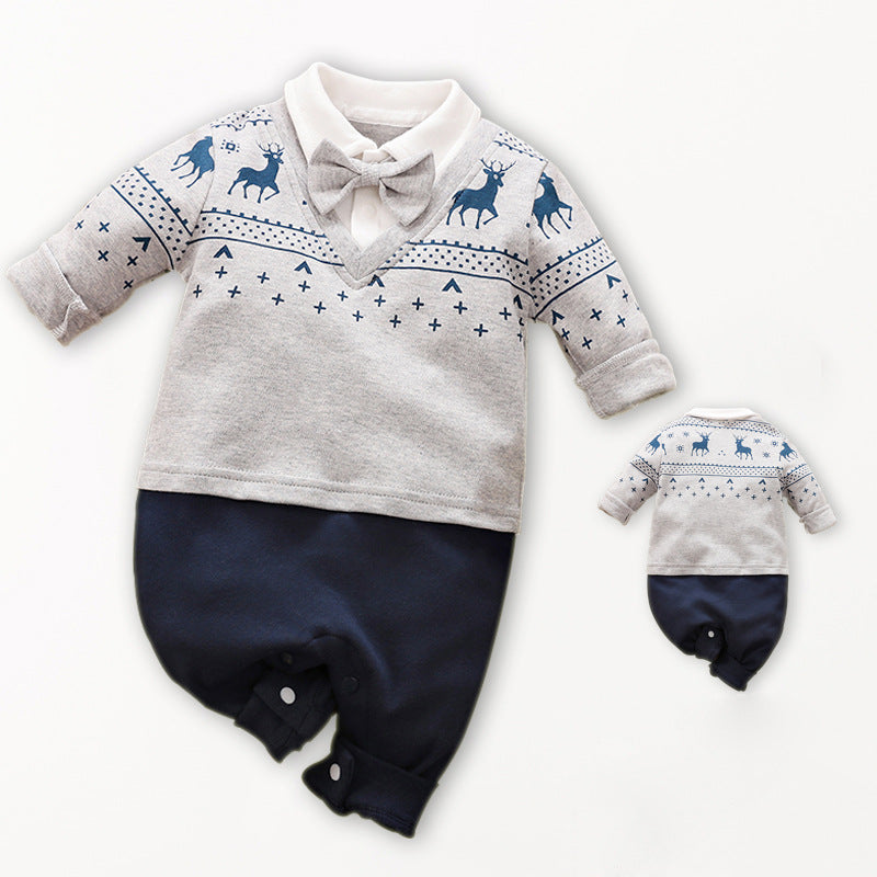Baby Boy Dressy Romper Onesie (Long Sleeve) – Korean-Style “Little Gentleman” Outfit